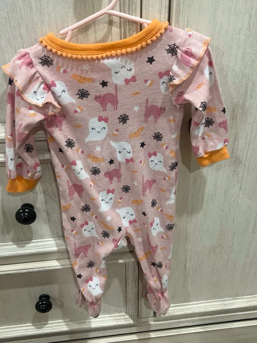 Pink & Orange Halloween Baby Girl One-Piece Footed Pajamas